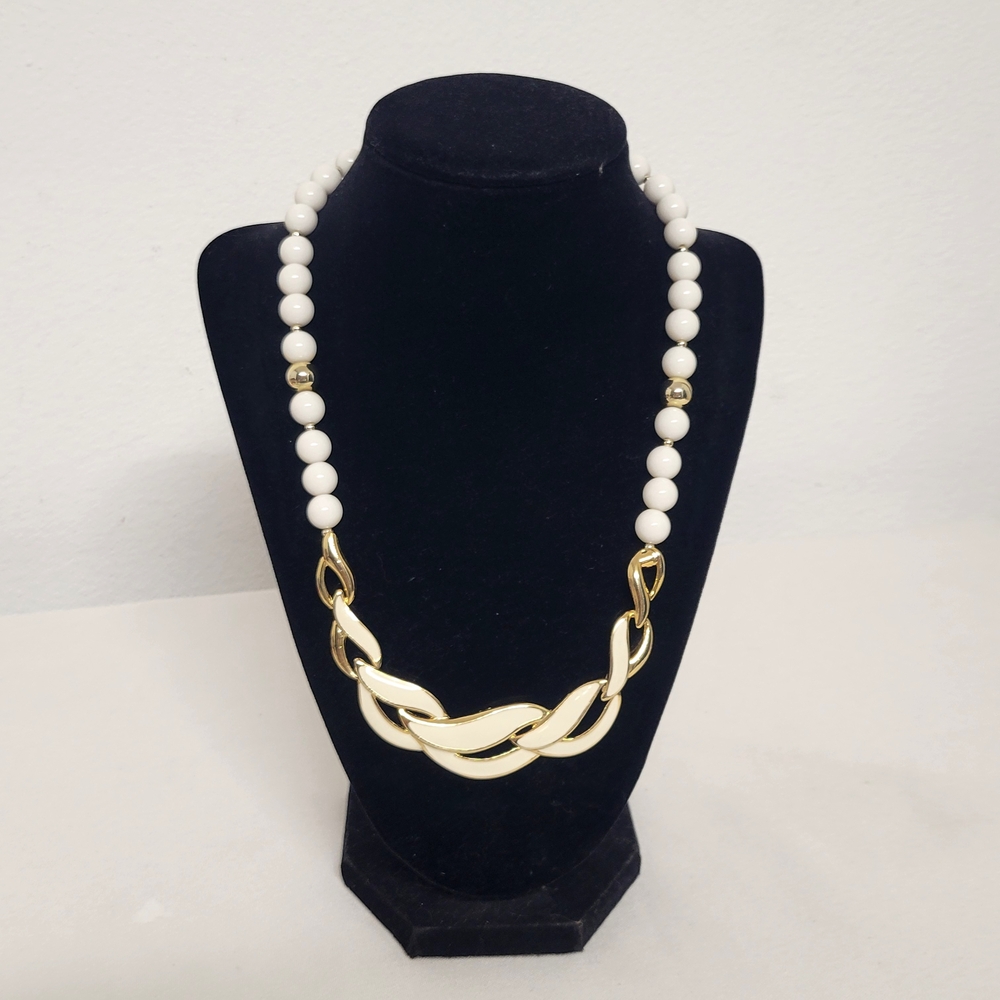 Vintage Gold and White Beaded Necklace